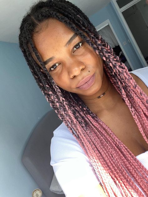 Pink Ombre Braids Black Women, Pink Ombre Box Braids, Brown To Pink Ombre, Pink Box Braids, Ombre Box Braids, Braids Styling, Pink Ombre Hair, Ombre Braid, Ombre Hair Extensions