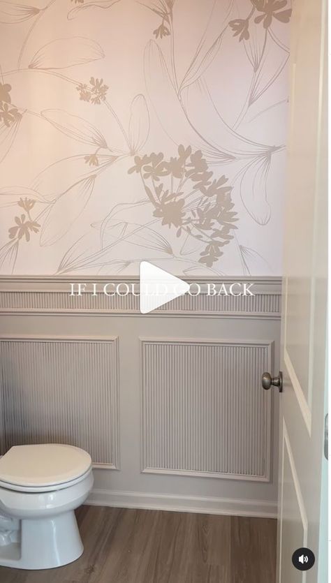 Bathroom With Moulding, Box Molding Bathroom, Powder Room Trim, Behind Toilet Ideas, Small Guest Bathroom Ideas Decor, Toilet Room Ideas Master Bath, Wallpaper Half Bath, Modern Wainscoting Ideas, Small Powder Bathroom Ideas