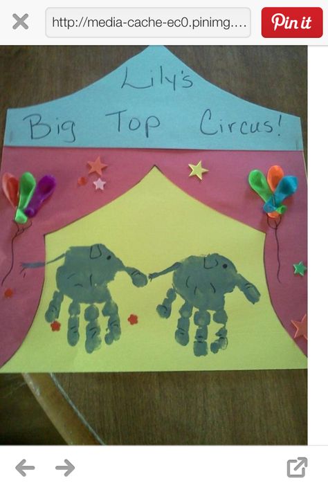 Circus tent w/elephant handprints Preschool Circus Theme, Carnival Theme Crafts, Circus Theme Crafts, Circus Crafts Preschool, Camping Crafts Preschool, Preschool Circus, Circus Activities, Carnival Crafts, Circus Crafts