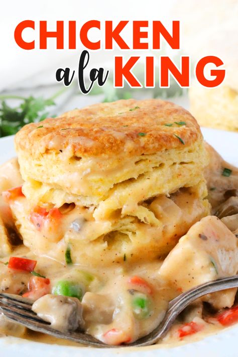 Easy Chicken A La King, Chicken A La King Recipes, Ala King, Chicken A La King, Chicken Mushrooms, Pasta Rice, Whole Roasted Chicken, Vol Au Vent, Homemade Biscuits