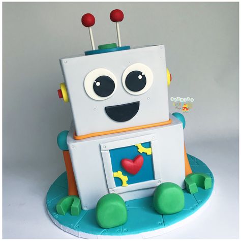 Walle Y Eva, Robot Cake, Sports Themed Cakes, 3d Robot, Cookie Recipes Decorating, Robot Birthday Party, Robot Party, 3rd Birthday Cakes, Party Themes For Boys