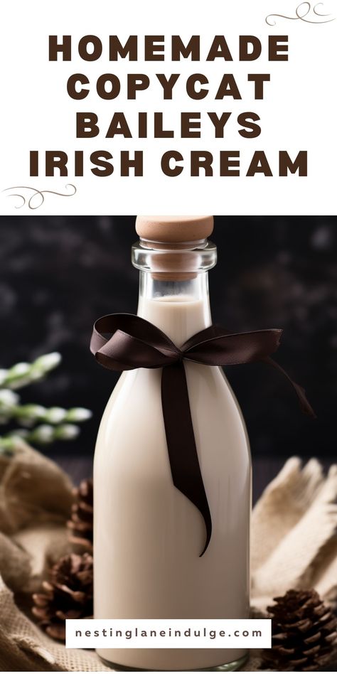 Homemade Copycat Baileys Irish Cream: Enjoy the smooth, indulgent taste of this easy-to-make liqueur. Perfect for gatherings or a solo treat, it's a creamy delight for any occasion. Home Made Baileys, Diy Baileys Irish Cream, Baileys Recipes Drinks, Homemade Baileys Irish Cream, Homemade Booze, Baileys Irish Cream Recipes, Homemade Liqueur, Irish Cream Recipe, Whiskey Chocolate