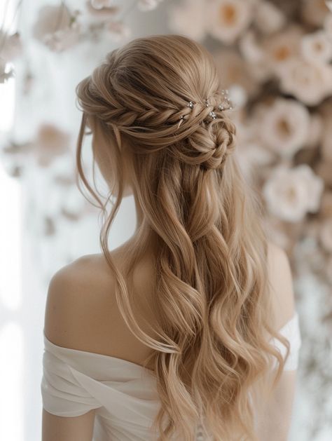 48 Marvelous Long Hair Wedding Hairstyles for Brides in Spring 2024 Fairy Wedding Hair With Veil, Lauren Snyder, Long Hair Wedding Hairstyles, Bridal Hair Half Up, Long Hair Wedding, Hairstyles For Brides, Winter Wedding Hair, Wedding Hairstyles Bride, Long Hair Wedding Styles