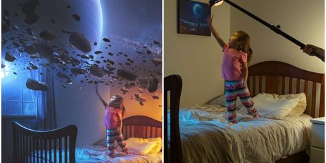 Kevin Carden turns his living room into breathtaking scenes with the magic of Photoshop. Before And After Photoshop, 달력 디자인, Photoshop Tutorial Photo Editing, Photoshop Design Ideas, Creative Photoshop, Photoshop Images, Creative Photography Techniques, Affinity Photo, Matte Painting