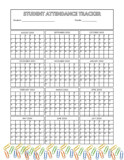 2023-2024 Homeschool Printable Attendance Tracker Homeschool Attendance Tracker, Homeschool Attendance Printable Free, Homeschool Schedule Printable, Homeschool Attendance, Attendance Chart, Attendance Tracker, Homeschool Calendar, Attendance Sheet, Student Attendance