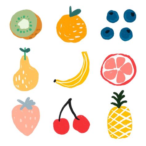 Fruit Doodles, Strawberry Illustration, Png Fruit, Fruit Doodle, Strawberry Drawing, Pineapple Illustration, Fruit Icons, Fruits Drawing, Fruit Illustration