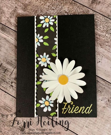 Project Paper, Designer Paper Cards, Daisy Cards, Card Decoration, Karten Design, Birthday Cards Diy, Stamping Up Cards, Handmade Birthday Cards, Black Paper