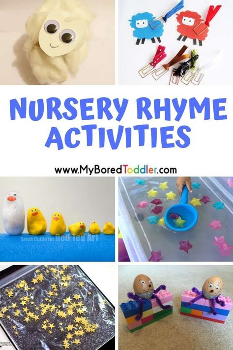 Nursery Rhyme Themed Activities for Toddlers - fun nursery rhyme craft and activity ideas to keep your baby or toddler busy - perfect for daycare workers or stay at home parents. #myboredtoddler #babyplay #toddlerplay #babyactiviteis #babyactivity #toddleractivity #toddleractiviteis #songs #nurseryrhymes #nurseryrhyme #preschool #kindergarten #kindergartenliteracy #kidscrafts #babycraft #toddlercraft Nursery Rhyme Activities, Nursery Rhymes Toddlers, Nursery Rhymes Preschool Crafts, Rhyme Activities, Nursery Rhyme Crafts, Nursery Rhymes Preschool, Nursery Rhyme Theme, Nursery Rhymes Activities, Crafts And Activities For Kids