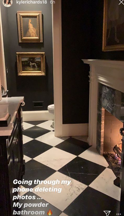 White Powder Room, Kyle Richards, Black And White Tiles, White Floors, Hair Raising, Elegant Home, White Tiles, Yahoo Mail, Guest Bathroom