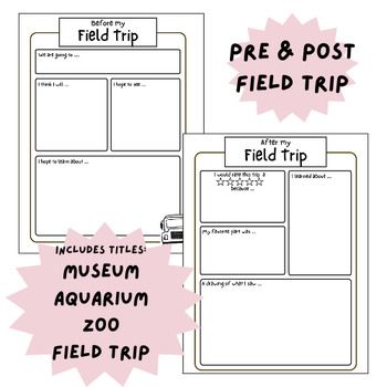 Pre and post field trip reflection forms that are quick and simple for students to follow along. Reflection can be used for any field trip or the zoo, museum, and aquarium through pre-titled reflections. Field Trip Reflection Sheet, Field Trip Report, Zoo Field Trip, Field Trips, The Zoo, Field Trip, Teacher Pay Teachers, Teachers Pay Teachers