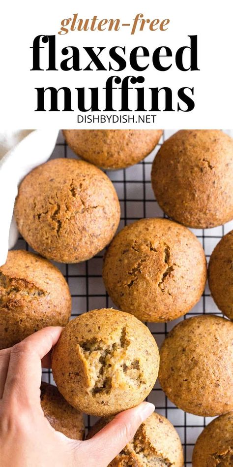 Slightly sweetened with a hint of cinnamon, these easy flaxseed muffins are tender with a moist crumb and perfect for breakfast or an anytime snack! Super easy to make, with flaxseed meal being the secret ingredient for extra fiber, this recipe for flax muffins is totally gluten-free and dairy-free too, but no one would know! Bake a batch or two and freeze to enjoy homemade muffins anytime! | flax muffins | flaxseed recipes | flax recipes | gluten free muffins | gluten free dairy free recipes Coconut Flour And Flax Seed Recipes, Flaxseed Powder Recipes, Flax Seed Muffins Healthy, Flaxmeal Recipes, Ground Flax Seed Recipes, Flax Meal Muffins, Flax Recipes, Flaxseed Recipes, Flaxseed Muffins