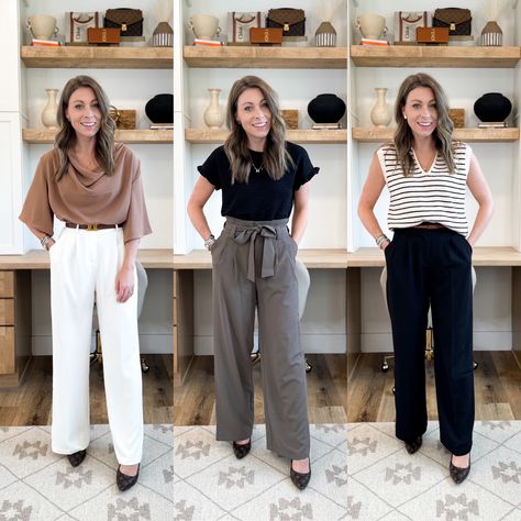 Women Wide Leg High Waist Wide Leg … curated on LTK Pants Outfit Work, Black And White Pants, Outfit Work, Belted Pants, White Pants, Office Wear, Pants Outfit, Work Outfit, Work Wear