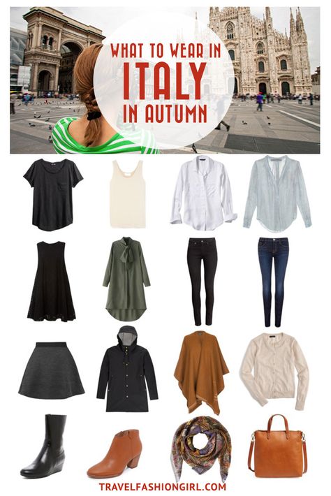 Traveling to Italy in Autumn? Use this comprehensive packing guide to help you pack stylishly light for destinations like Milan, Rome, and Venice. | travelfashiongirl.com Italy In Spring, Italy Outfits Spring, Italy In March, Italy In November, Italy In October, Italy Packing List, What To Wear In Italy, European Travel Outfit, Travel Packing Outfits