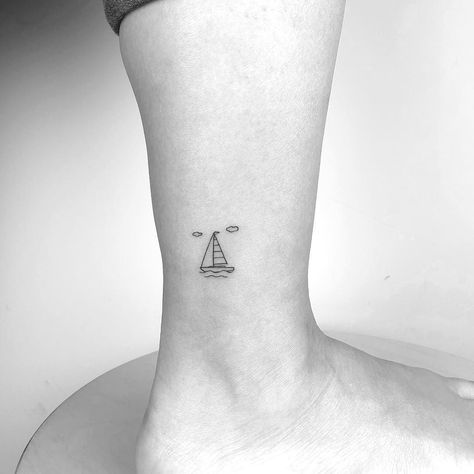 Small Boat Tattoo, Small Sailboat Tattoo, Tattoo Sailboat, Sailboat Tattoo Simple, Sail Boat Tattoo, Boat Tattoos, Sailing Drawing, Sailing Wallpaper, Sacrifice Tattoo