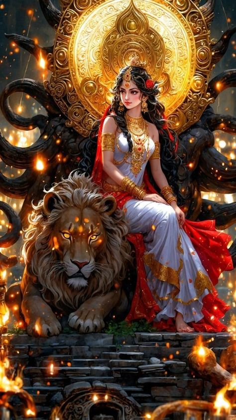 All God Wallpaper, Durga Goddess Beautiful, Durga Goddess Art, All Gods In One Picture, Ma Durga Images, Durga Art, Photo To Cartoon Photoshop, Religious Wallpaper, Powerful Goddess