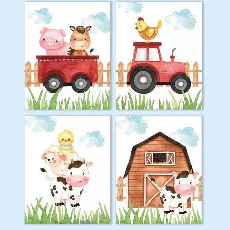 PRICES MAY VARY. Size: Each poster measures approx. 8x18inch, Unframed, suitable size to decorate your home or any places you want. Different Styles Wall Art: Various styles as minimalist cute fashion more suitable for decoration in kids boys girls women men baby nursery bedroom, living room, guest room, art room, home, farmhouse, office, kitchen, bathroom Quality materials: High definition printed on Pearlescent Paper. our poster has a strong sense of texture and full of artistic touch which is Boys Kids Room, Animal Wall Art Prints, Cute Farm Animals, Educational Decor, Watercolour Nursery Art, Baby Boy Decorations, Baby Nursery Themes, Watercolor Cute, Farm Decor