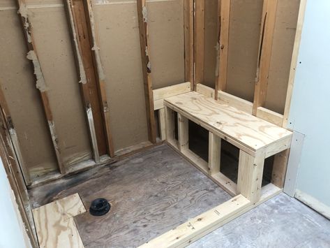 Diy Shower Bench, Shower Bench Built In, Diy Tile Shower, Shower Curb, Tile Walk In Shower, Bathroom Bench, Shower Installation, Extra Work, Shower Seat