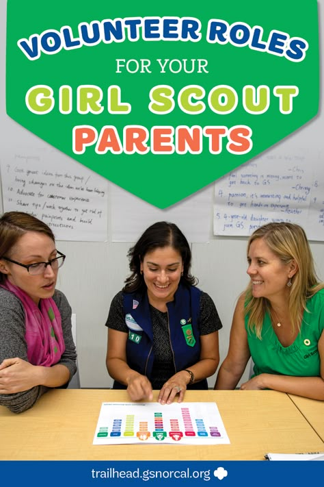 Pin this for later! You probably already have a Girl Scout Troop Leader (or co-leaders), a Troop Treasurer, and a Cookie/Fall Product Program Chair, but there are so many ways parent volunteers can support your Girl Scout Troop! Troop Leader Appreciation Gifts, Back To Troop Activities, Daisy Troop Leader, Girl Scout Recruitment Ideas, Junior Girl Scouts Activities, Junior Badges, Girl Scout Daisy Activities, Girl Scout Meeting Ideas, Girl Scout Mom