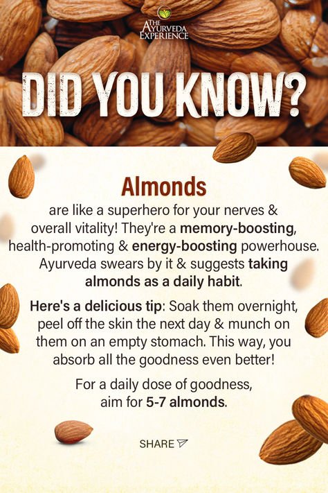 how to eat almonds for best benefits Almond Health Benefits, Benefits Of Almond Butter, Almonds Benefits, Almond Butter Benefits, Almond Milk Benefits, Benefits Of Almonds, Ayurvedic Lifestyle, The Ayurveda Experience, Health Benefits Of Almonds