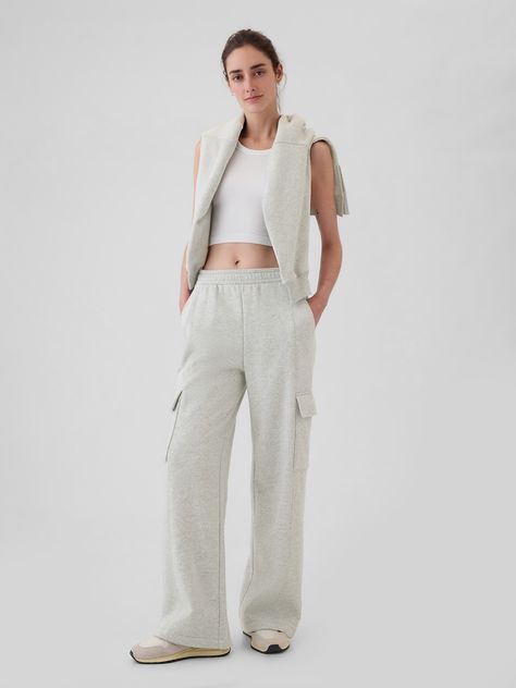 Soft cotton-blend cargo sweatpants.  Elasticized waist.  Front slant pockets.  Cargo pockets.  Fit: Classic.  An easy silhouette that fits close  at the waist, and is relaxed through the hips and thigh.  Models wearing Gap Cargo Sweatpants Outfit, Sweats Outfits, Gap Sweatpants, Sweatpants Cargo, Wide Leg Joggers, Easy Silhouette, Cargo Sweatpants, Sweatpants Outfit, Gym Outfits