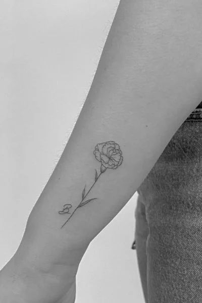 Exploring 30+ Carnation Flower Tattoo Ideas - Tweakbee Carnation Tattoo With Words, Carnation Tattoo Small Simple, Carnation And Hawthorn Tattoo, Delicate Carnation Tattoo, Carnation Flower Tattoo With Name, Red Carnation Tattoo Small, Carnation Snowdrop Flower Tattoo, White Carnation Tattoo, Small Marigold Tattoo