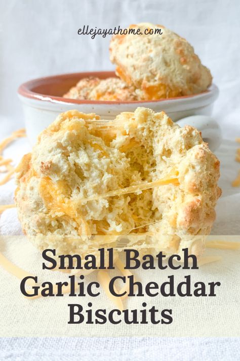 Small-Batch Garlic Cheddar Biscuits, an Easy Side to Go with Any Dinner! - Elle Jay at Home Garlic Cheddar Biscuits, Garlic Cheddar, Recipe For 1, Small Batch Baking, Cheddar Bay Biscuits, Texas Sheet, Texas Sheet Cake, Cheddar Biscuits, Biscuit Recipes