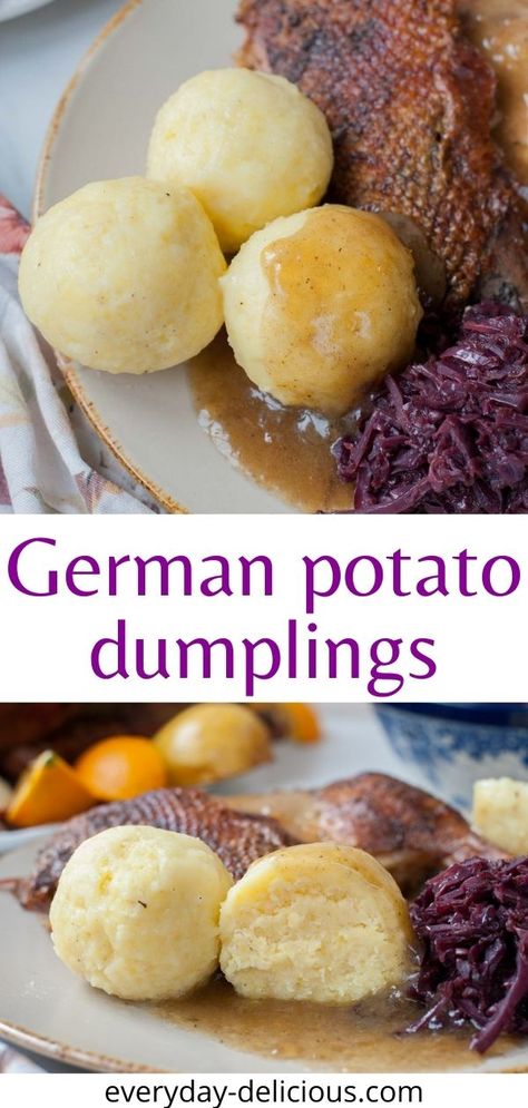 Blueberry Blintzes, Potato Dumplings Recipe, German Potato Dumplings, German Meals, Potato Dumpling Recipe, German Dumplings, Ella Vegan, Food Authentic, German Food Authentic