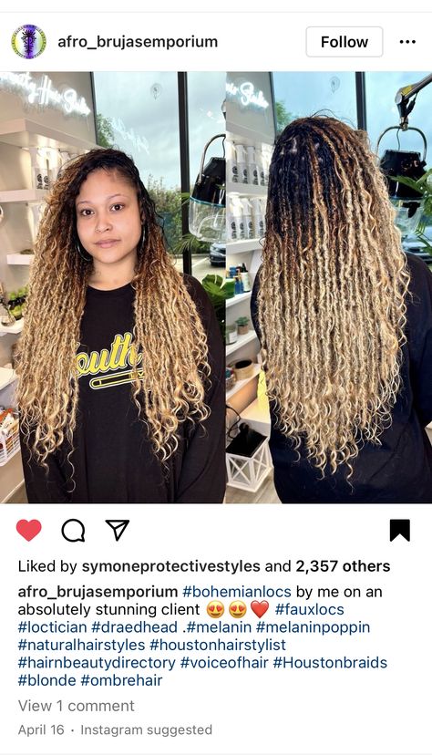 Passion Twists Ombre Blonde, Faux Locs Styles Blonde, Blonde Ombre Locs Black Women, Ombre Blonde Locs, Curly Boho Locs, Ombre Bohemian Braids, Blonde Boho Locs Black Women, Ombre Boho Locs, Ombré Soft Locs