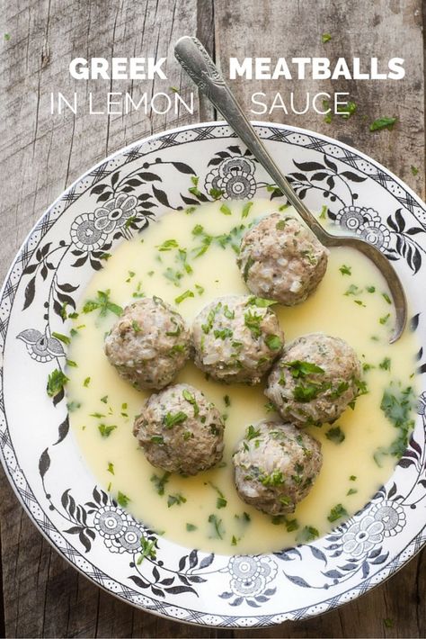 Incredibly flavorful and light Greek Meatballs in Lemon Sauce Greek Entrees, Greek Meat, Recipes Meatballs, Mediterranean Recipe, Greek Foods, The View From Great Island, Greek Meatballs, Savory Pies, Greek Cooking