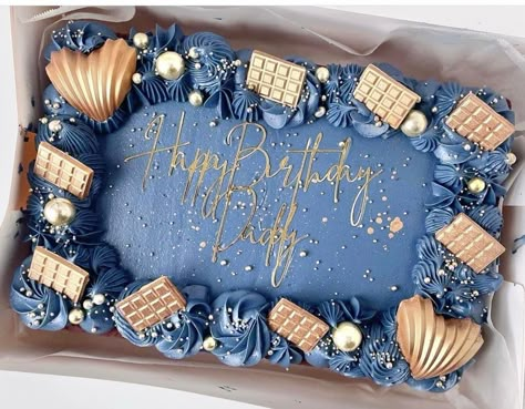 Happy Birthday Daddy Cake, Blue Sheet Cake, Square Cake Design Birthdays, Square Birthday Cake Ideas, Rectangle Cake Designs, Sheet Cakes Decorated Birthdays, Birthday Cake For Papa, Gateau Baby Shower Garcon, Sheet Cakes Decorated