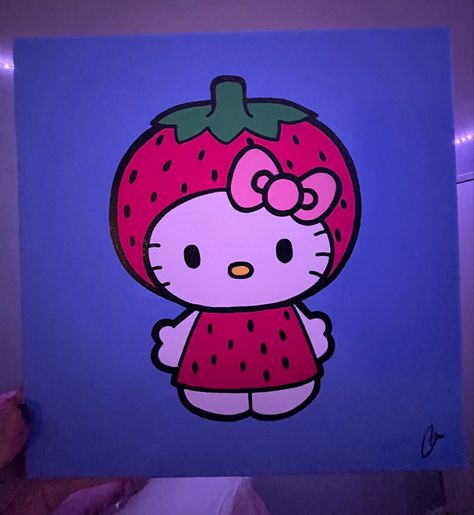 Large Painting Ideas Easy, Hello Kitty Desenho, Hello Kitty Painting, Bow Hair Tie, Pink Canvas Art, Super Easy Crochet, Crochet Bow, Easy Acrylic Painting, Arte Van Gogh