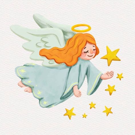 Angel Illustration Cute, Angel Vector Illustration, Cute Angel Drawing, Christmas Angel Drawing, Angel Illustration Art, Christmas Angel Illustration, Angels Drawing, Angels Illustration, Angel Watercolor