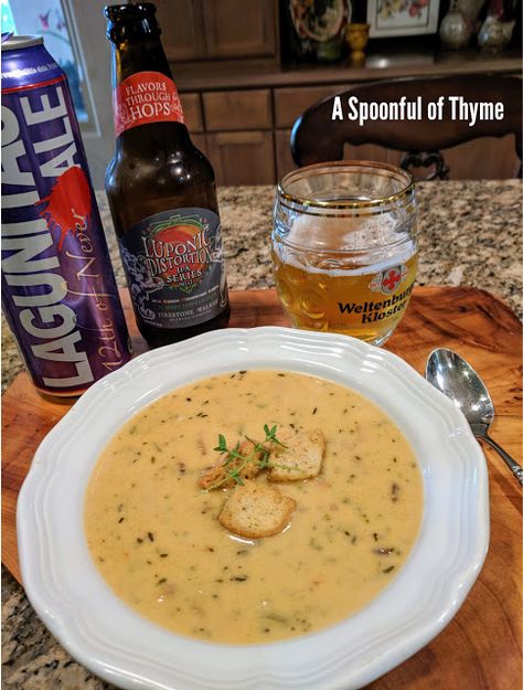 A Spoonful of Thyme: Ale and Cheddar Soup Steak And Ale Chowder, Cheddar Ale Soup, Steak Ale And Cheddar Soup, Cheddar Ale Soup Crockpot, Steak And Ale Soup, Steak And Guinness Pie, Beer Soup, Steak And Ale, Leftovers Soup