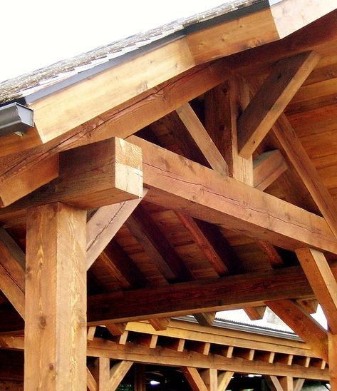 Timber Truss Products | Northern Timber Crafters Timber Porch, Timber Frame Pavilion, Timber Frame Porch, Timber Pergola, Gazebo Roof, Timber Truss, Timber Architecture, Outside Room, Timber Frame Construction