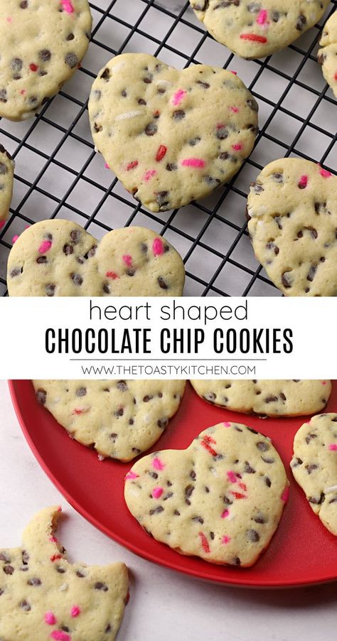 Heart Shaped Chocolate Chip Cookies, Shaped Chocolate Chip Cookies, Chewy Bars, Valentines Recipes Desserts, Cut Out Cookie Recipe, Valentines Cookies, Cookies Homemade, Soft Cookies, Valentines Baking