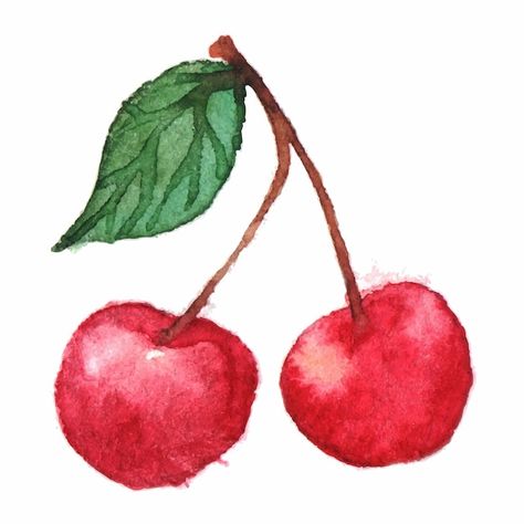 Watercolor Paintings Ideas, Easy Watercolor Paintings, Watercolor Painting Easy, Cherry Drawing, Strawberry Watercolor, Paintings Ideas, Fruits Drawing, Watercolor Paintings For Beginners, Watercolor Fruit