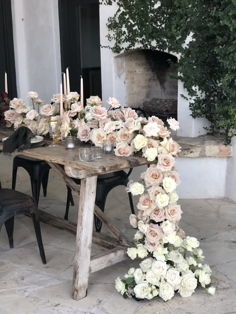 Floral Runner Centerpiece, Floral Runner Wedding, Cascading Garland, Garland Wedding Table, Floral Garland Wedding, Bridal Table Flowers, Texas Winery, Bloom Bar, Garland Centerpiece