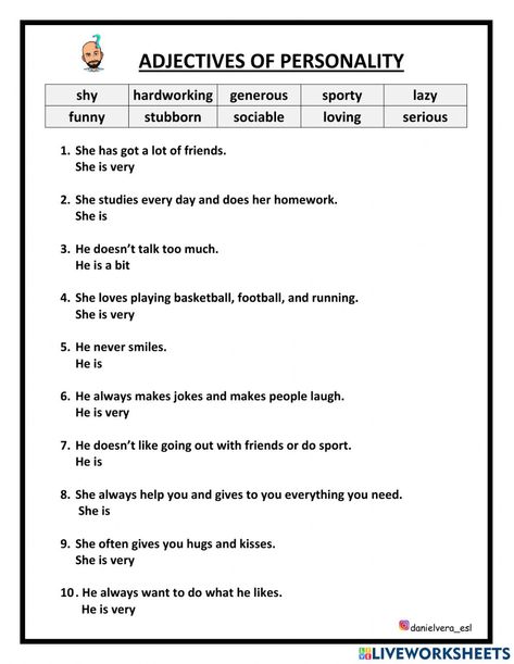 Personal Adjectives Worksheets, Personality Adjectives Worksheets, Personality Activities, Adjectives To Describe Personality, Characters Traits, Adjectives To Describe People, Adjectives Exercises, Personality Adjectives, Common Adjectives