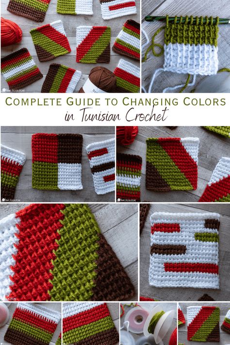 Tunisian Crochet Changing Colors, Tunisian Crochet Color Change, Tunisian Crochet Christmas Patterns, Mosaic Tunisian Crochet, Tunisian Crochet Colorwork, Tunisian Colorwork, Tunisian Crochet Knit Stitch, Tunisian Crochet Sweater, Two Color Crochet