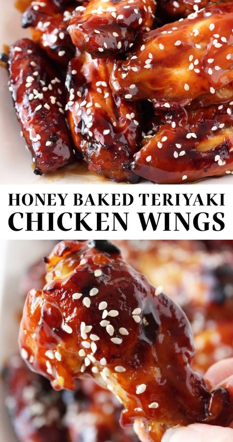 Honey Baked Teriyaki Chicken Wings take 5 minutes to prep with no deep-frying! These easy homemade wings are sticky, slightly sweet, and perfect as an appetizer or main dish. Baked in the oven to crispy wing perfection. Baked Teriyaki Chicken Wings, Teriyaki Chicken Wings Recipe, Ayam Teriyaki, Teriyaki Wings, Teriyaki Chicken Wings, Baked Teriyaki Chicken, Chicken Wings Recipe, Baking With Honey, Homemade Teriyaki Sauce