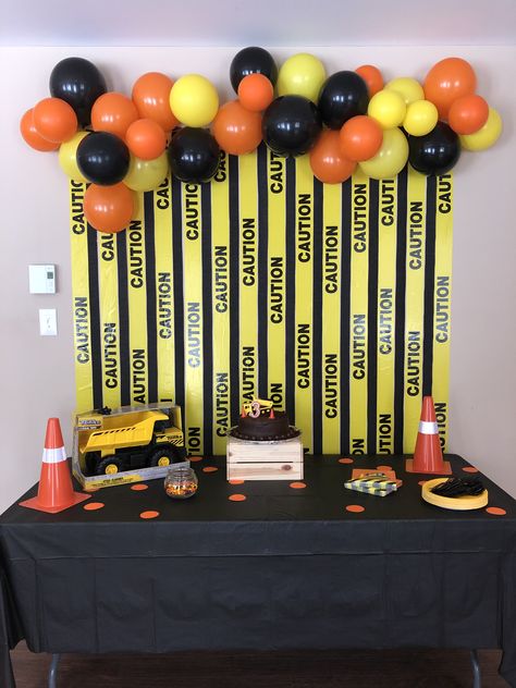 Two Year Old Birthday Party Construction, Construction Party Taco Bar, Caution 50th Birthday Party, Caution Birthday Party Ideas, Dinosaur And Construction Party, Tonka Themed Birthday Party, Toddler Truck Birthday Party, Construction Charcuterie Board, Construction Birthday Party Decorations Diy