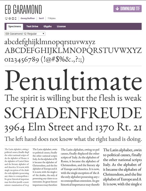 ( GoogleFont ) ---- > EB Garamond , old Style Humanist *  Pairing with Gill Sans, Verdana, Tahoma , Trebuchet MS Garamond Font Pairing, Garamond Font, Gill Sans, Font Face, Font Pairing, Old Style, In The Flesh, Glyphs, Old Fashioned