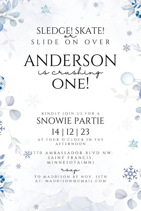 Winter snowflakes Birthday Invite Template, Winter snowflakes Birthday InvitationSnowflake Winter, birthday invitation	Printable Invitation	Editable Invitation	Personalized invite	Invitation template	Winter ONEderland	Snowflake tree	1st birthday party	Winter wonderland	Winter birthday	onederland birthday	Christmas party	Holiday invitation Winter Birthday Invitations, Birthday Invite Template, Winter Onederland, Winter Birthday, Birthday Invitation Template, Invite Template, Winter Snowflakes, Printable Birthday Invitations, St Francis