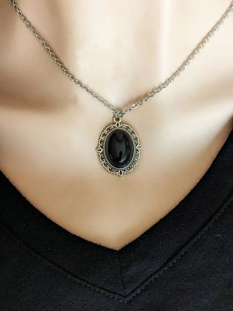 Obsidian Necklace Real Obsidian Pendant Gemstone Jewelry - Etsy Canada Obsidian Jewelry Necklaces, Witch Accessories Jewelry, Witch Necklace Pendants, Black Obsidian Jewelry, Black Crystal Necklace, Goth Bride, Black Stone Necklace, Black Obsidian Necklace, Midnight Thoughts