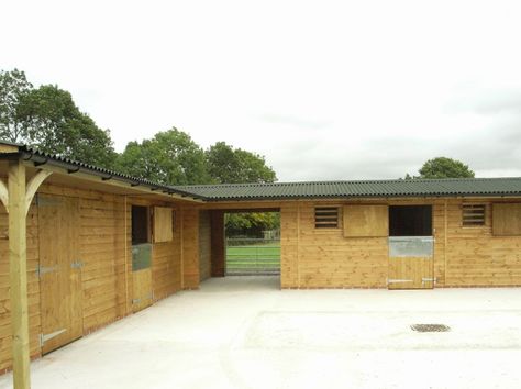 Stable Blocks, Prime Range. L Shape Block with Walkway. Equestrian buildings by Prime Stables. Small Horse Barns, Stable Yard, Luxury Horse, Barn Layout, Stable Block, Equestrian Building, Diy Horse Barn, Goat House, Cedar Shingle Roof