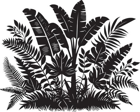 Jungle Silhouette, Vbs Jungle, Jungle Pattern, Plant Vector, Vector Silhouette, Leaves Vector, Cricut Files, Free Clip Art, Bowling