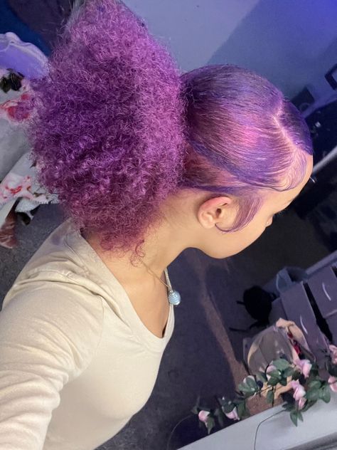 Purple Hair Dye Ideas For Black Hair, Dyed Hair Colors Black Women, Purple Dyed Hair Black Women, Dark Purple Natural Hair, Purple Natural Hair Black Women, Dark Purple Hair Black Women, Purple Hair On Black Women, Purple Skunk Stripe Hair, Purple Hair Natural