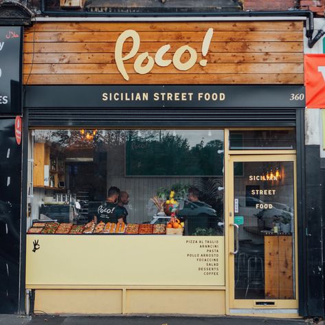 Poco! Sicilian Street Food Restaurant Branding by Passsport Design Bureau - Grits & Grids® Street Food Restaurant, Pizza Store, Pizzeria Design, Street Food Design, Sicilian Food, Small Restaurant Design, Cafe Exterior, Mini Cafe, Visuell Identitet