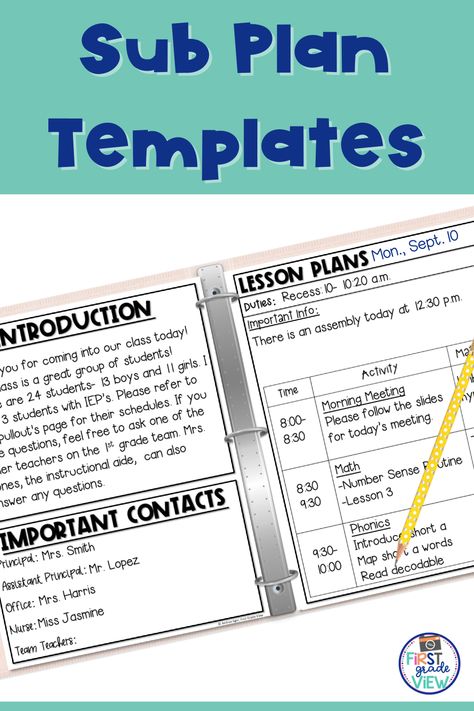 Substitute Lesson Plan Template, Substitute Teacher Plans Template, Substitute Lesson Plans, Substitute Plans Template, Substitute Teacher Ideas, Kindergarten Sub Plans, Substitute Teacher Lesson Plans, Substitute Teacher Resources, Substitute Teacher Tips