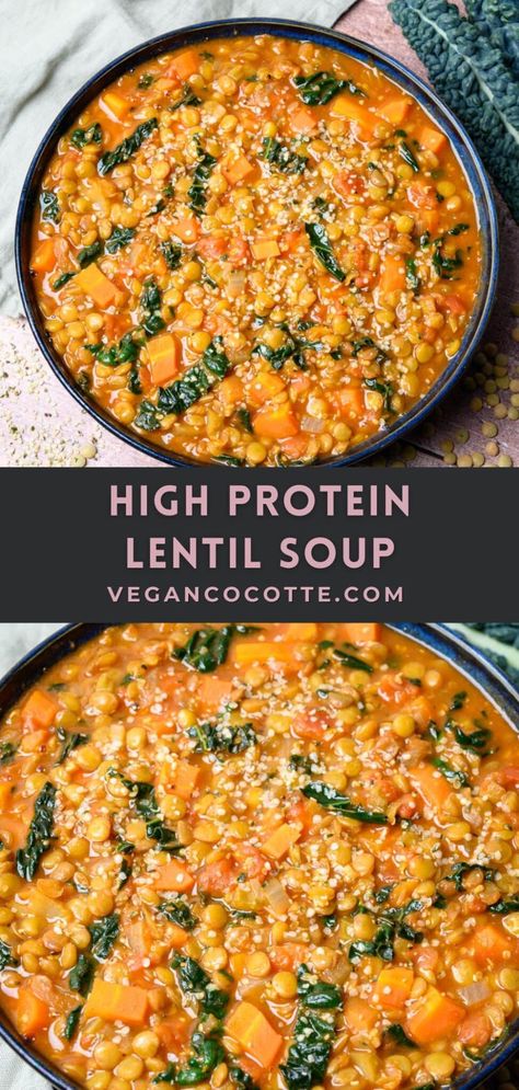 High Protein Lentil Soup High Protein Vegetarian Stew, Quick Vegetarian Protein Meals, Vegetarian Lentil Soup Recipes, Vegetarian Bariatric Meals, Lazy Vegetarian Dinner, Soups With Broccoli, High Protein Vegetarian Soup, Vegetarian High Protein Meal Prep, High Protein Low Carb Vegetarian Recipes